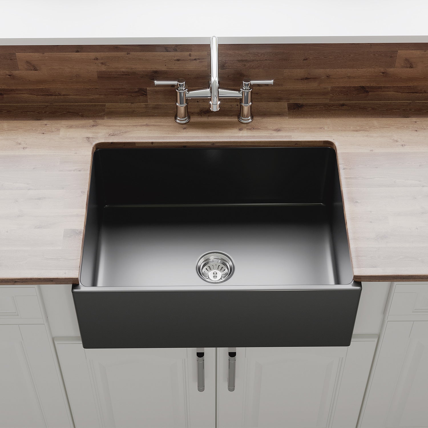 27-Inch Crestwood™ Gloss Charcoal Fireclay Kitchen Sink Modern Farmhouse Flat Apron-Front Single Bowl Basin, CW-MOD-27