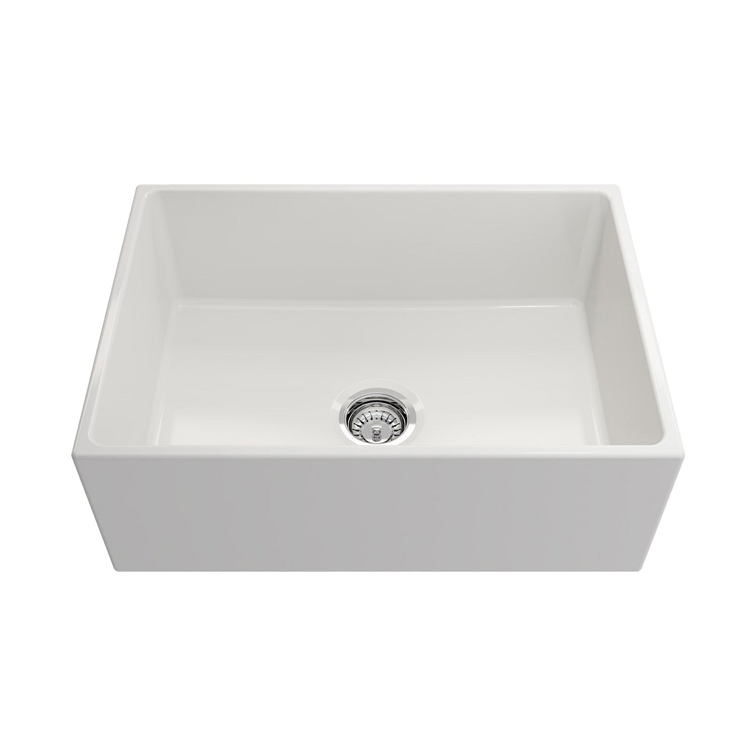 27-Inch Crestwood™ Gloss White Fireclay Kitchen Sink Modern Farmhouse Flat Apron-Front Single Bowl Basin, CW-MOD-27