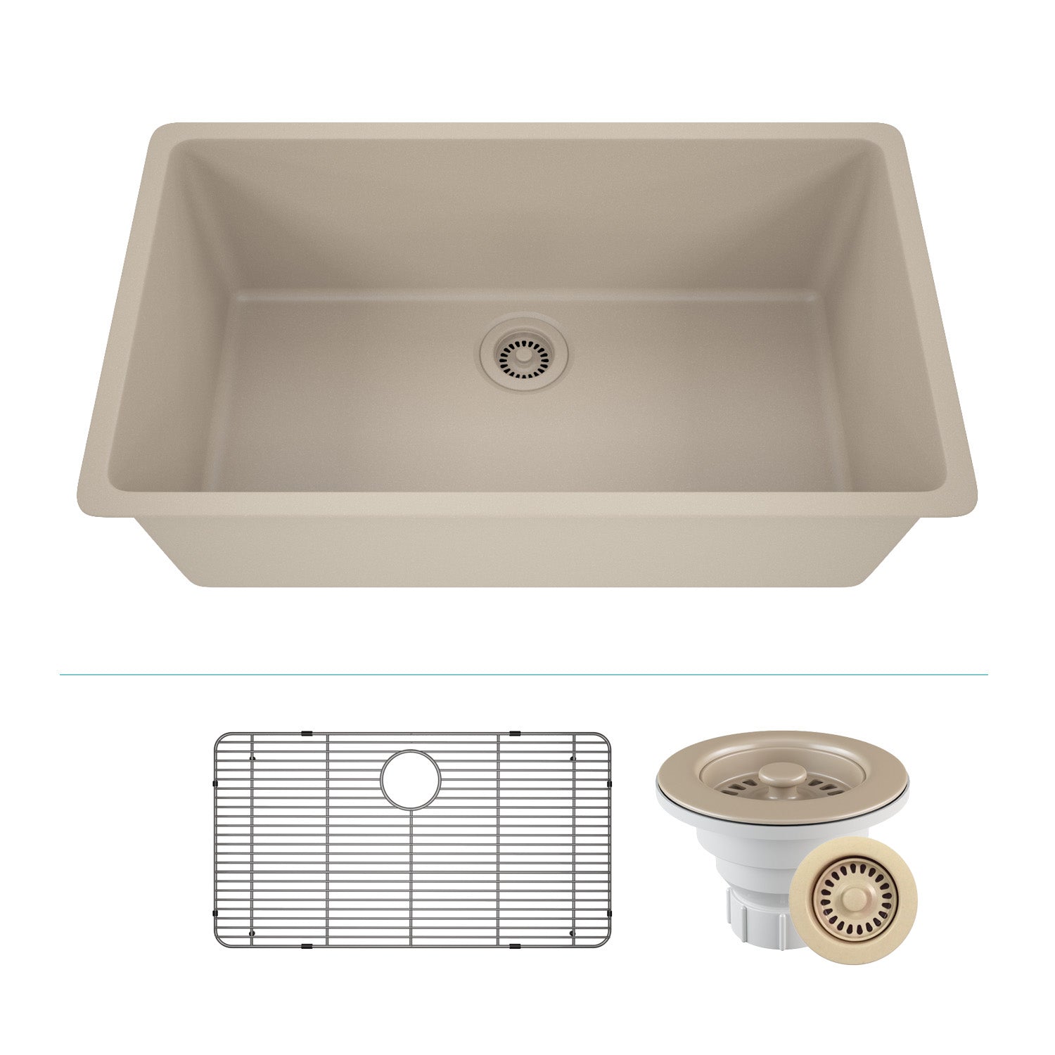 32-Inch Platinum Quartz Composite Drop-in Undermount Single Bowl Beige Kitchen Sink includes Accessories LP-1000-B