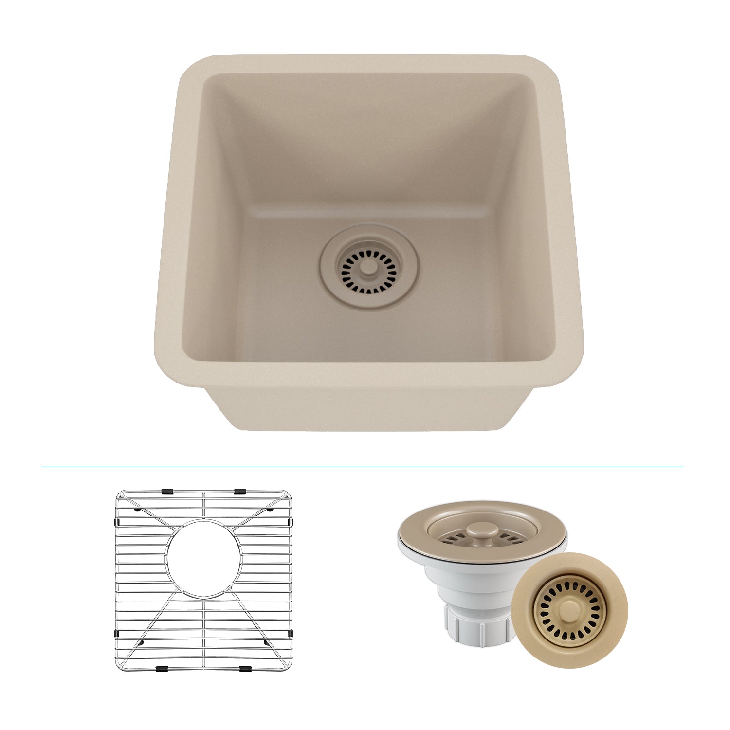 15-Inch Platinum Quartz Composite Drop-In Undermount Single Bowl Beige Kitchen/Bar Sink includes Accessories LP-1515-B