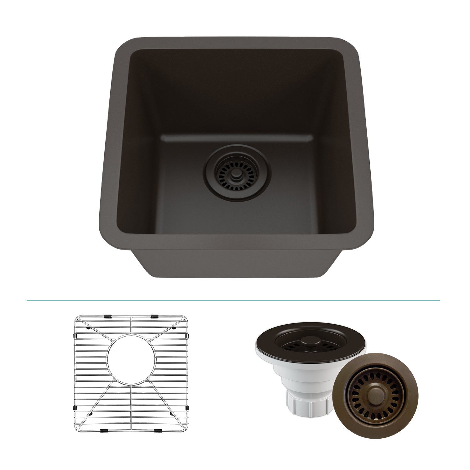 15-Inch Platinum Quartz Composite Drop-in Undermount Single Bowl Mocha Kitchen/Bar Sink includes Accessories LP-1515-M