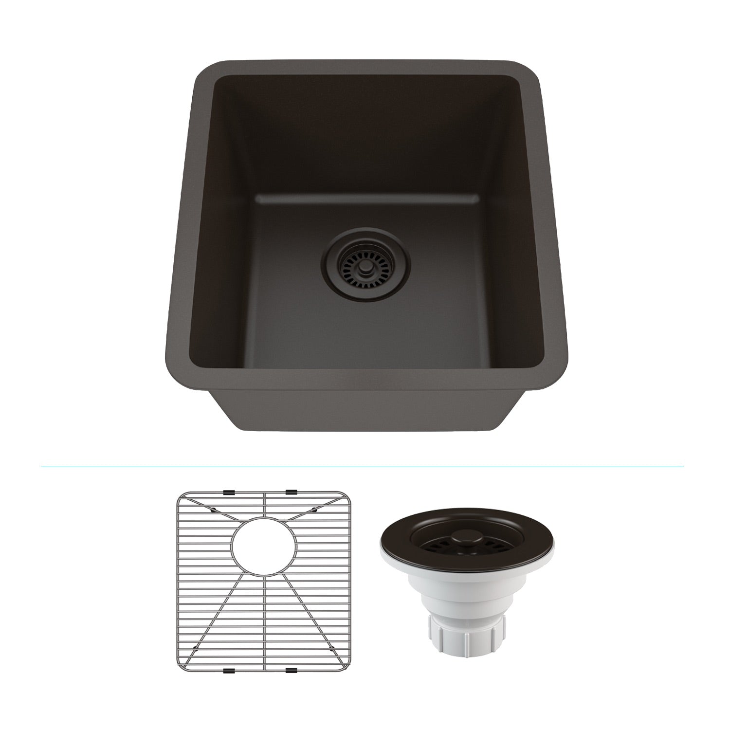 16-Inch Platinum Quartz Composite Drop-in Undermount Single Bowl Mocha Kitchen Sink includes Accessories LP-1618-M