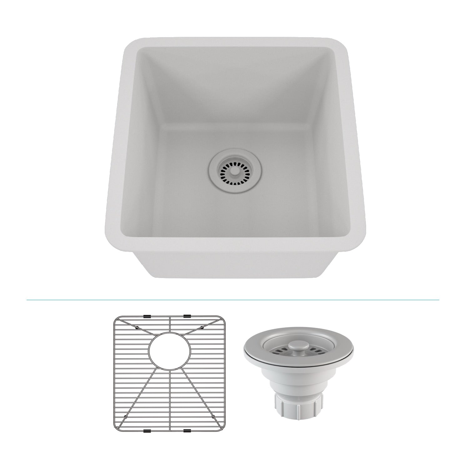 16-Inch Platinum Quartz Composite Drop-in Undermount Single Bowl White Kitchen Sink includes Accessories LP-1618-W