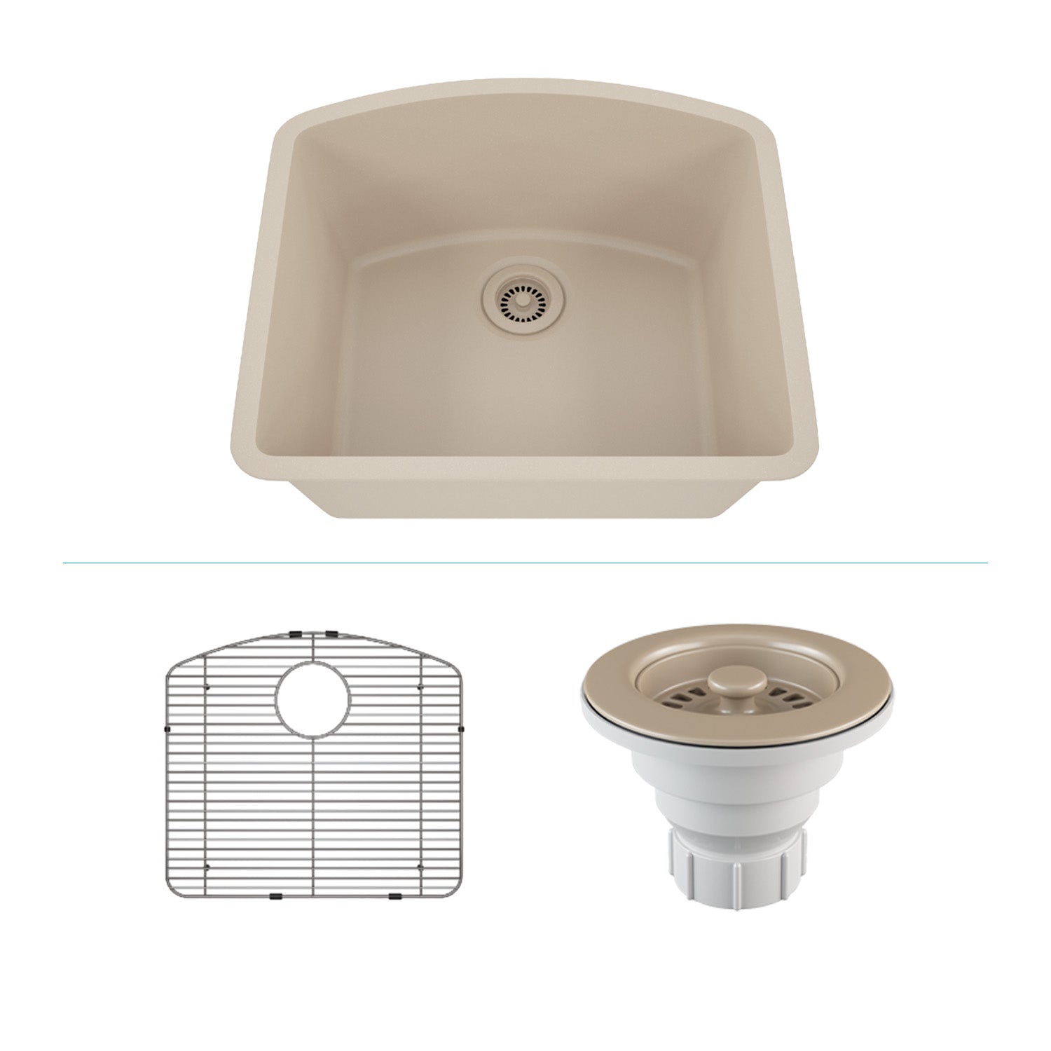 23-Inch Platinum Quartz Composite Drop-in Undermount Beige Kitchen Sink D-Shaped Single Bowl includes Accessories LP-2321D-B