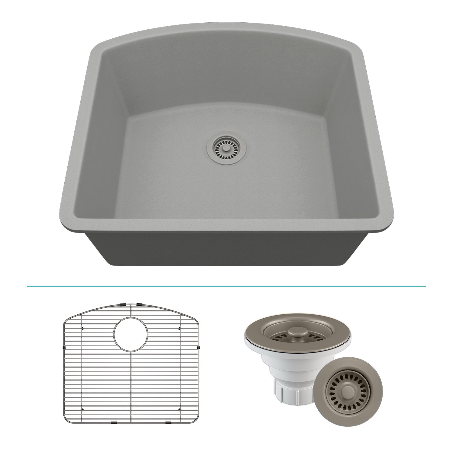 23-Inch Platinum Quartz Composite Drop-in Undermount Galaxy Concrete Kitchen Sink D-Shaped Single Bowl includes Accessories LP-2321D-C