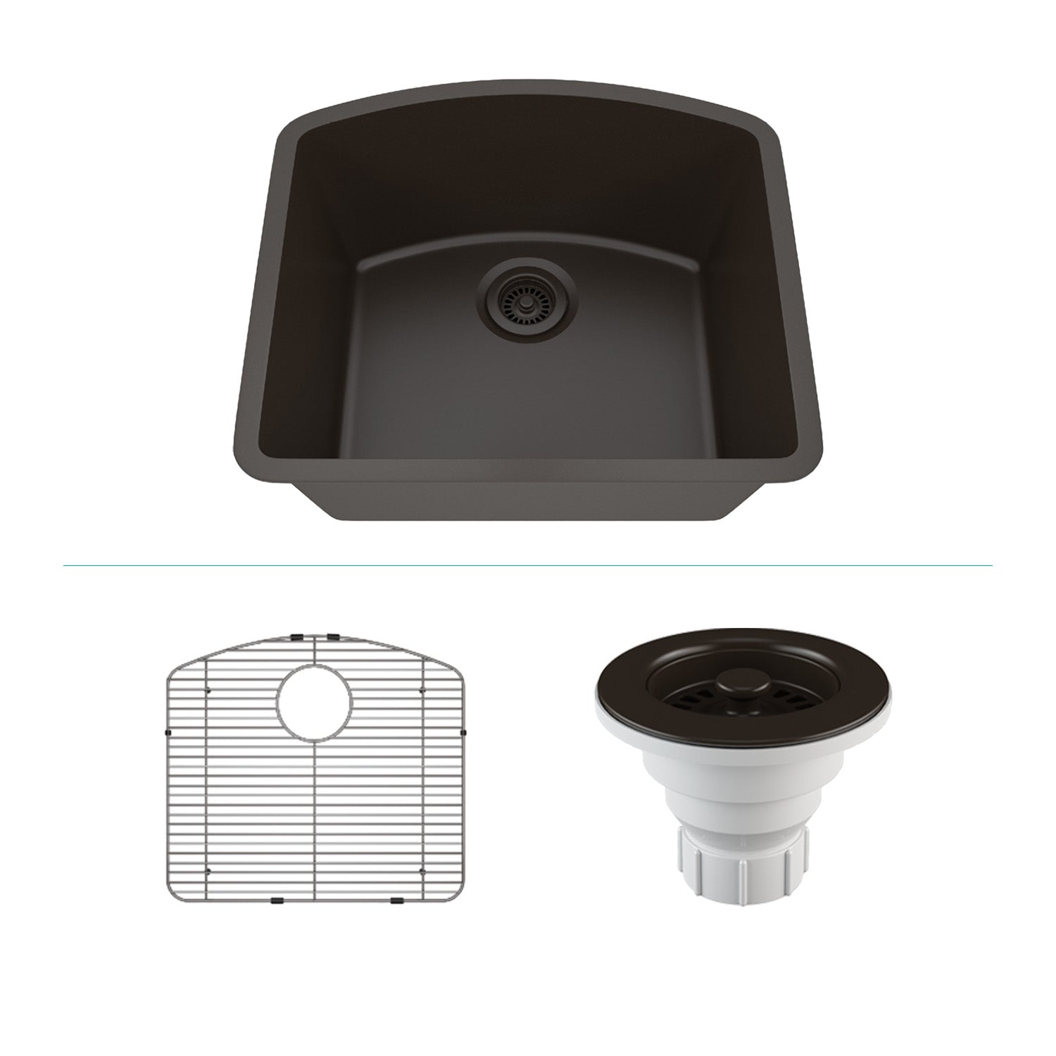 23-Inch Platinum Quartz Composite Drop-in Undermount Mocha Kitchen Sink D-Shaped Single Bowl includes Accessories LP-2321D-M