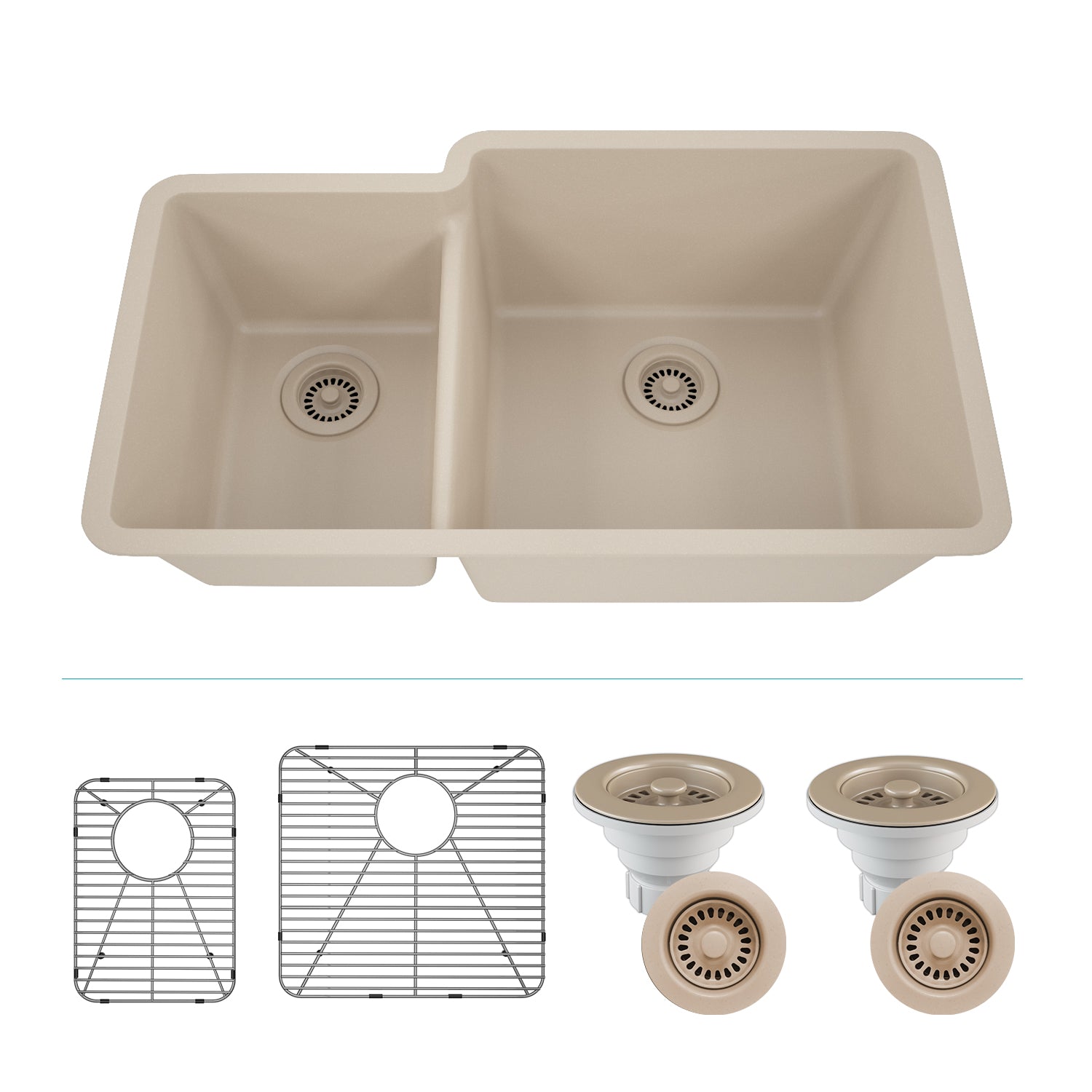 32-Inch Platinum Quartz Composite Drop-in Undermount 40/60 Double Bowl Beige Kitchen Sink includes Accessories LP-4060-B