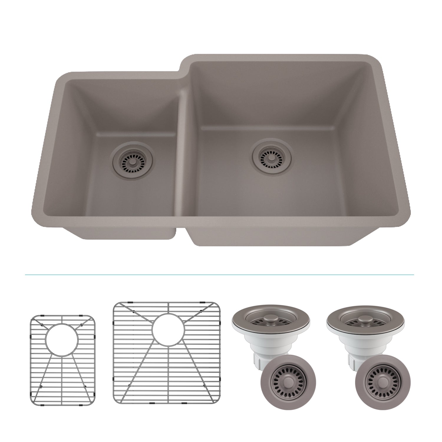 32-Inch Platinum Quartz Composite Drop-in Undermount 40/60 Double Bowl Concrete Kitchen Sink includes Accessories LP-4060-C