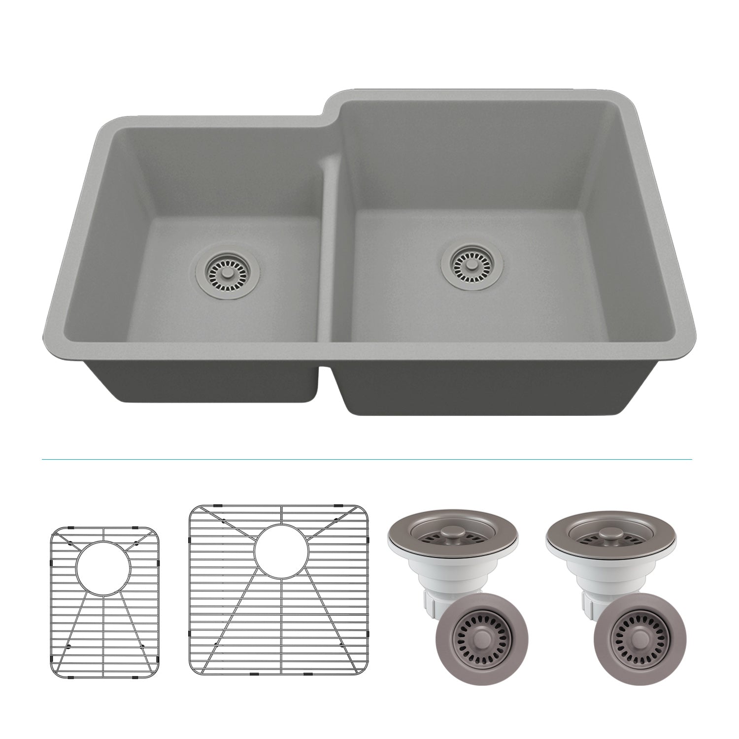 32-Inch Platinum Quartz Composite Drop-in Undermount 40/60 Double Bowl Galaxy Concrete Kitchen Sink includes Accessories LP-4060-C