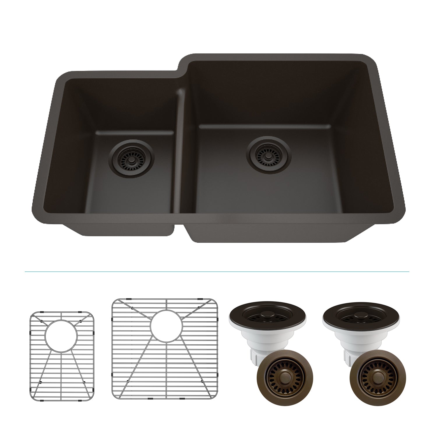 32-Inch Platinum Quartz Composite Drop-in Undermount 40/60 Double Bowl Mocha Kitchen Sink includes Accessories LP-4060-M