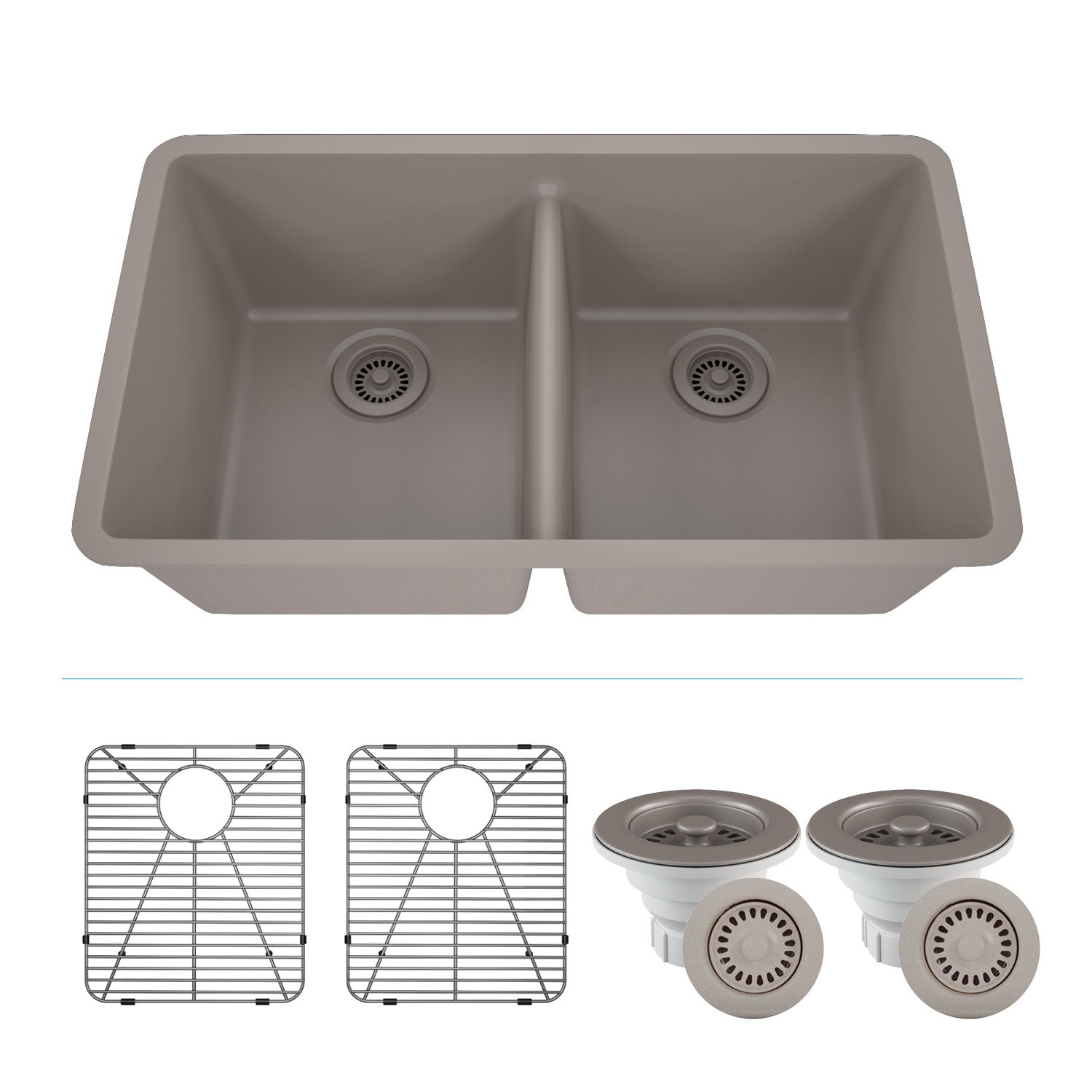 32-Inch Platinum Quartz Composite Drop-in Undermount 50/50 Double Bowl Concrete Kitchen Sink includes Accessories LP-5050-C