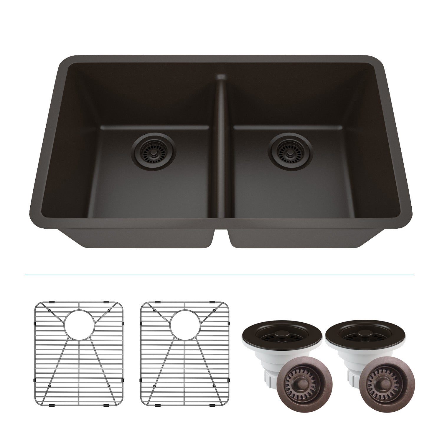 32-Inch Platinum Quartz Composite Drop-in Undermount 50/50 Double Bowl Mocha Kitchen Sink includes Accessories LP-5050-M