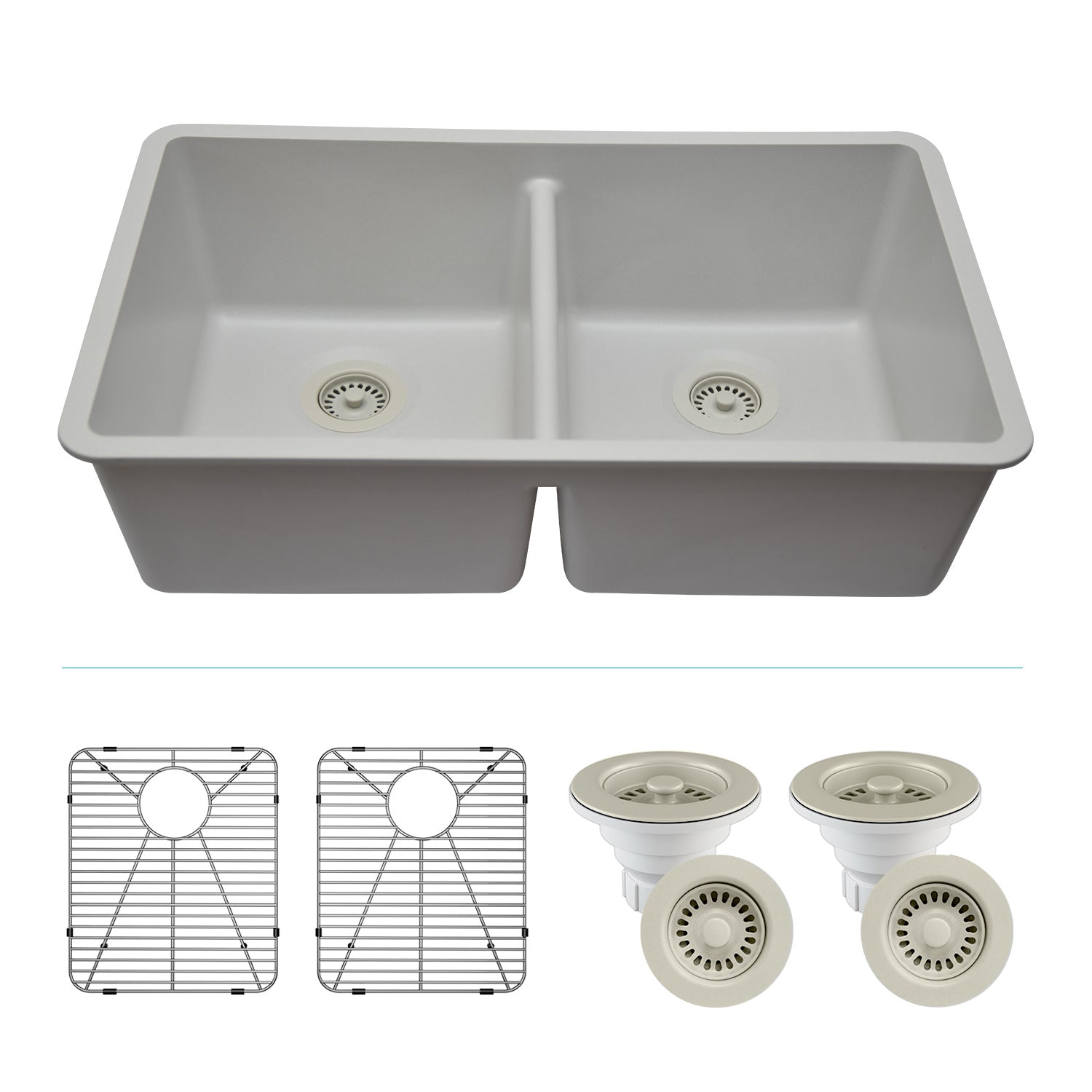 32-Inch Platinum Quartz Composite Drop-in Undermount 50/50 Double Bowl White Kitchen Sink includes Accessories LP-5050-W