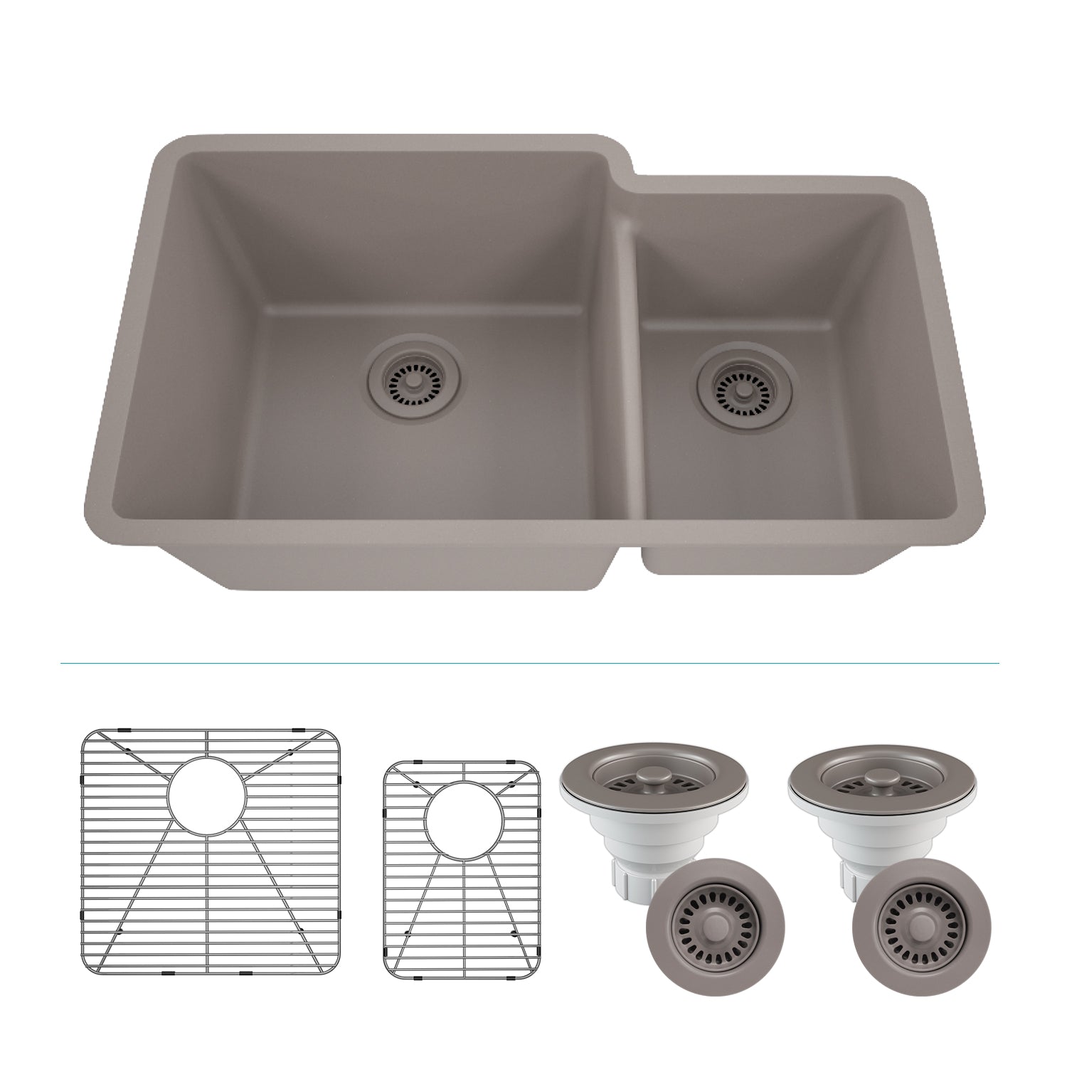 32-Inch Platinum Quartz Composite Drop-in Undermount 60/40 Double Bowl Concrete Kitchen Sink includes Accessories LP-6040-C