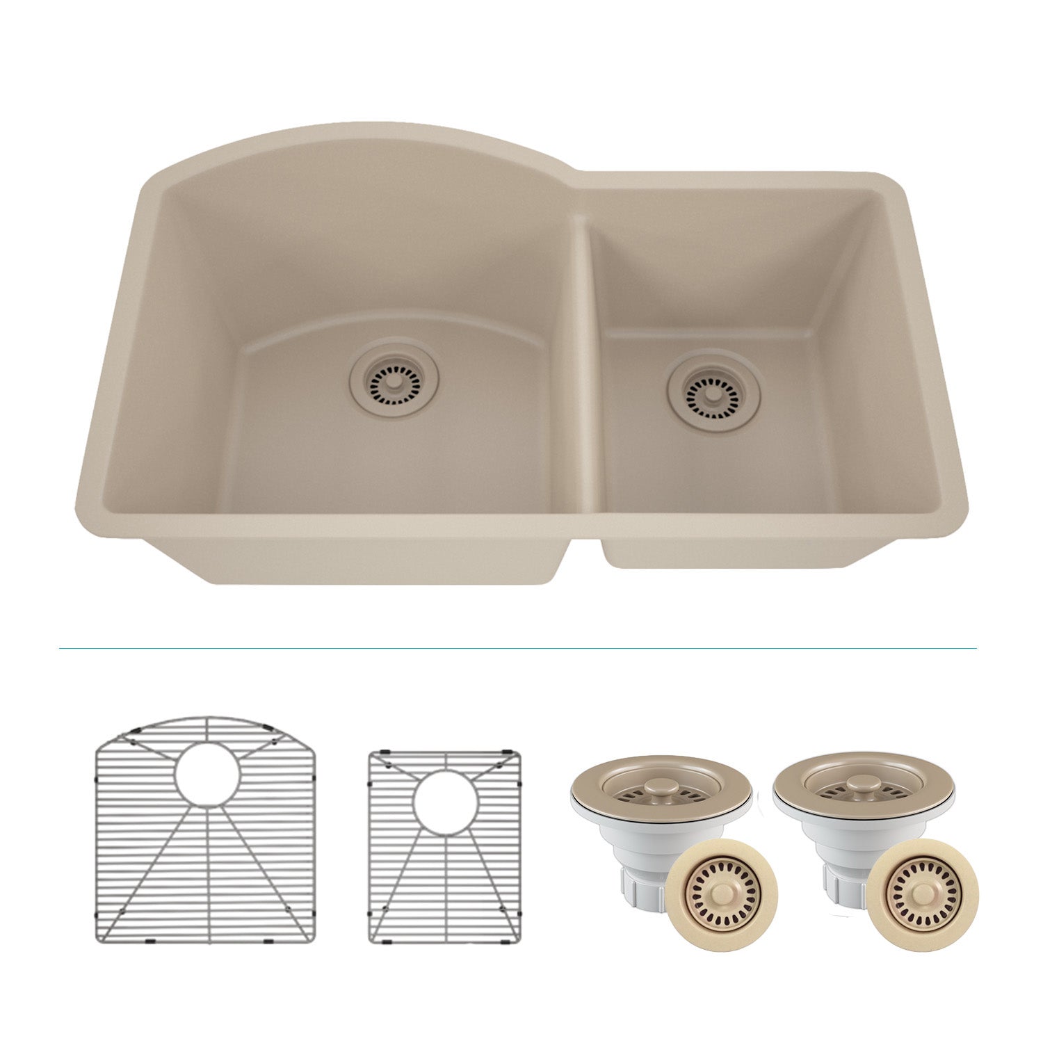 32-Inch Platinum Quartz Composite Drop-in Undermount 70/30 Double Bowl Beige Kitchen Sink includes Accessories LP-7030-B