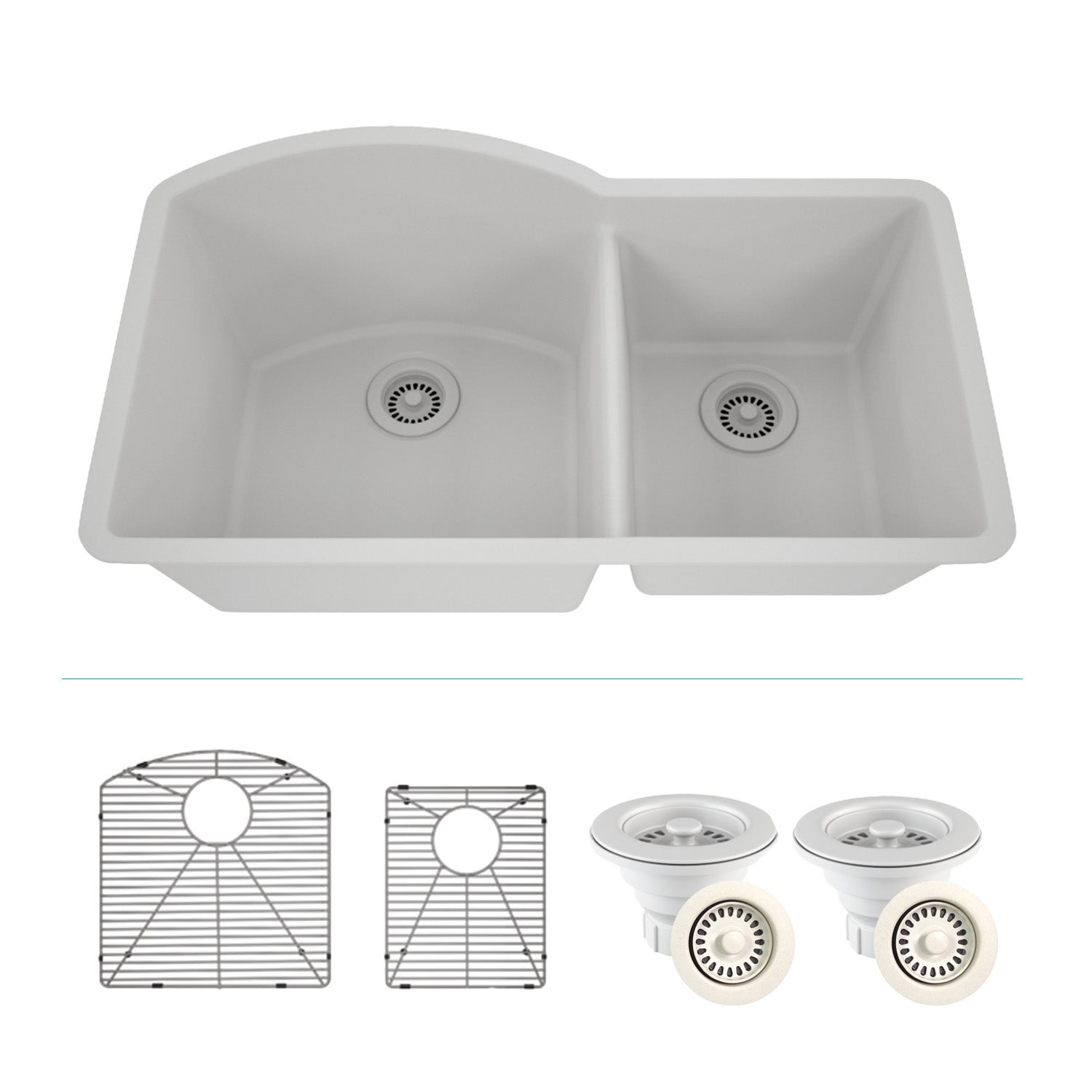 32-Inch Platinum Quartz Composite Drop-in Undermount 70/30 Double Bowl White Kitchen Sink includes Accessories LP-7030-W