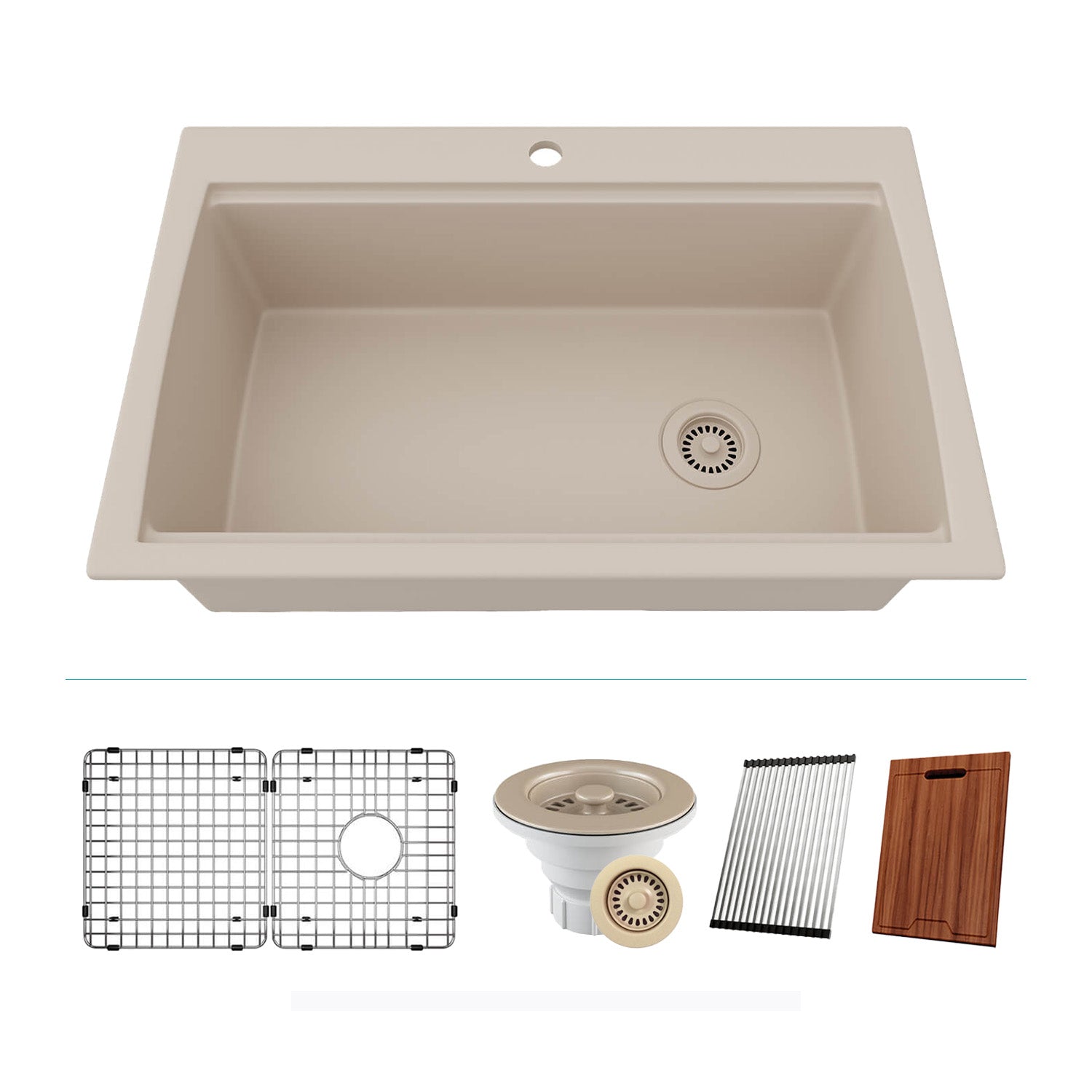 33-Inch Platinum Quartz Composite Drop-in Undermount Single Bowl Workstation Galaxy Beige Kitchen Sink includes Accessories LP-750TM-B