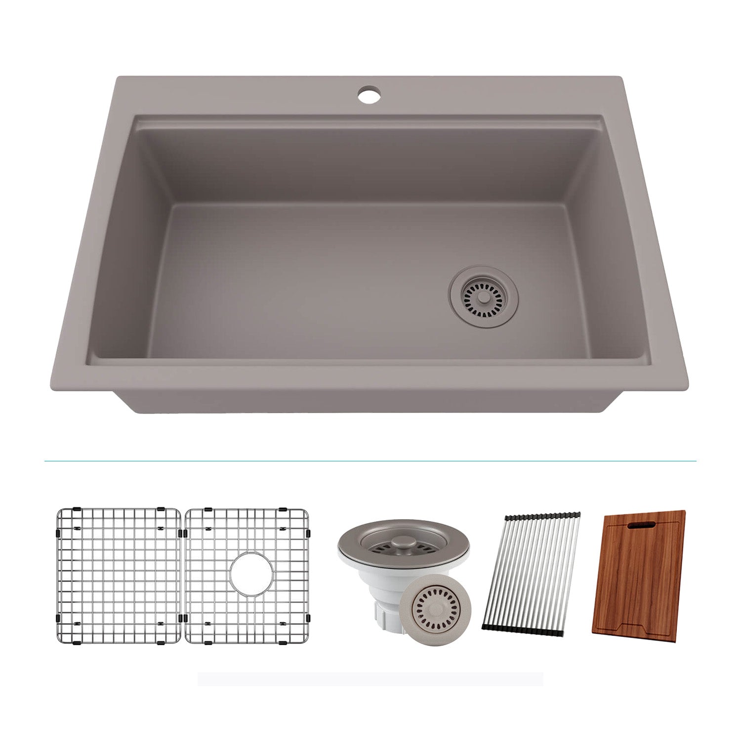 33-Inch Platinum Quartz Composite Drop-in Undermount Single Bowl Workstation Concrete Kitchen Sink includes Accessories LP-750TM-C