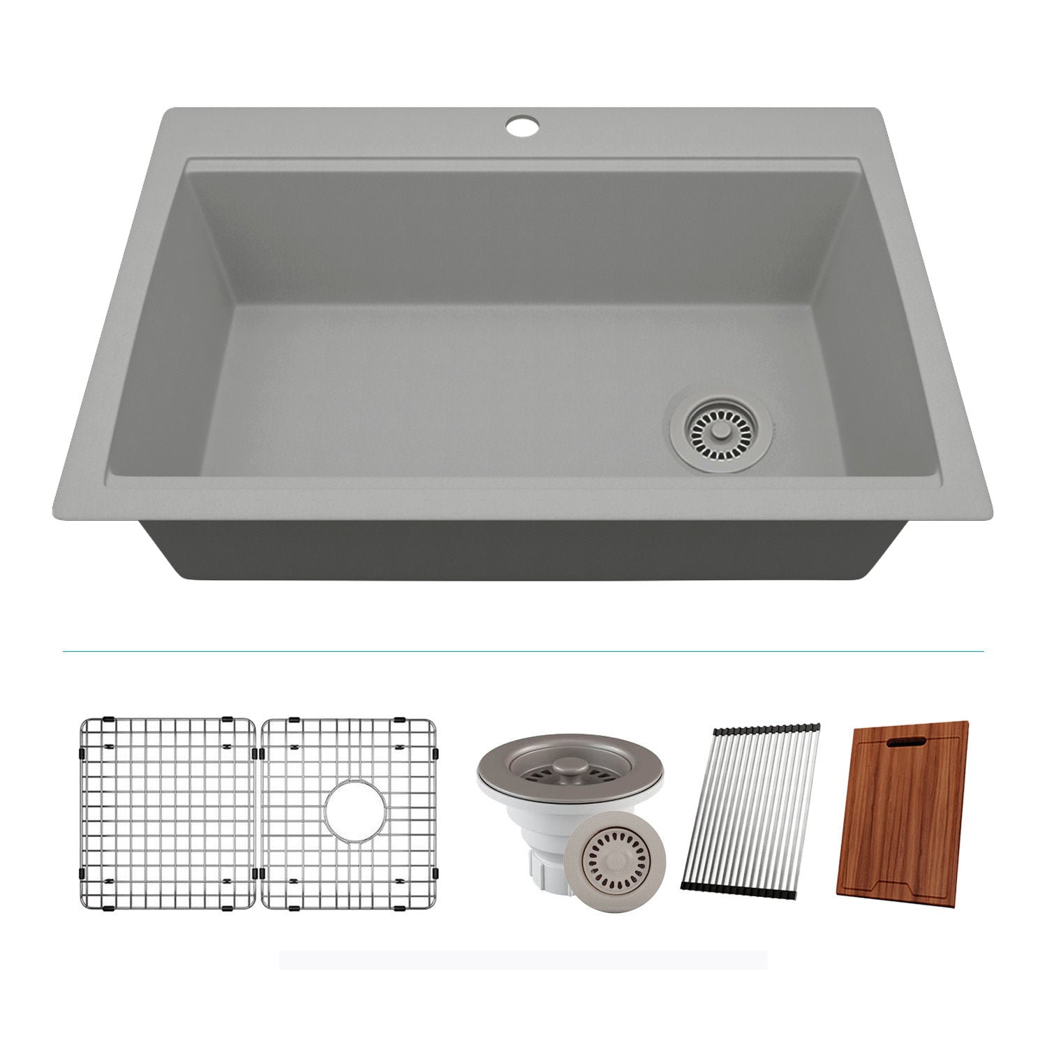 33-Inch Platinum Quartz Composite Drop-in Undermount Single Bowl Workstation Galaxy Concrete Kitchen Sink includes Accessories LP-750TM-C