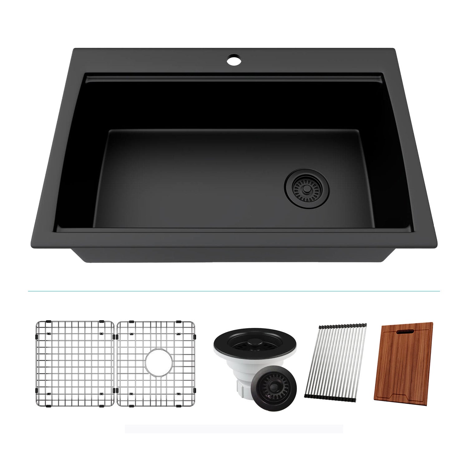 33-Inch Platinum Quartz Composite Drop-in Undermount Single Bowl Workstation Galaxy Black Kitchen Sink includes Accessories LP-750TM-K