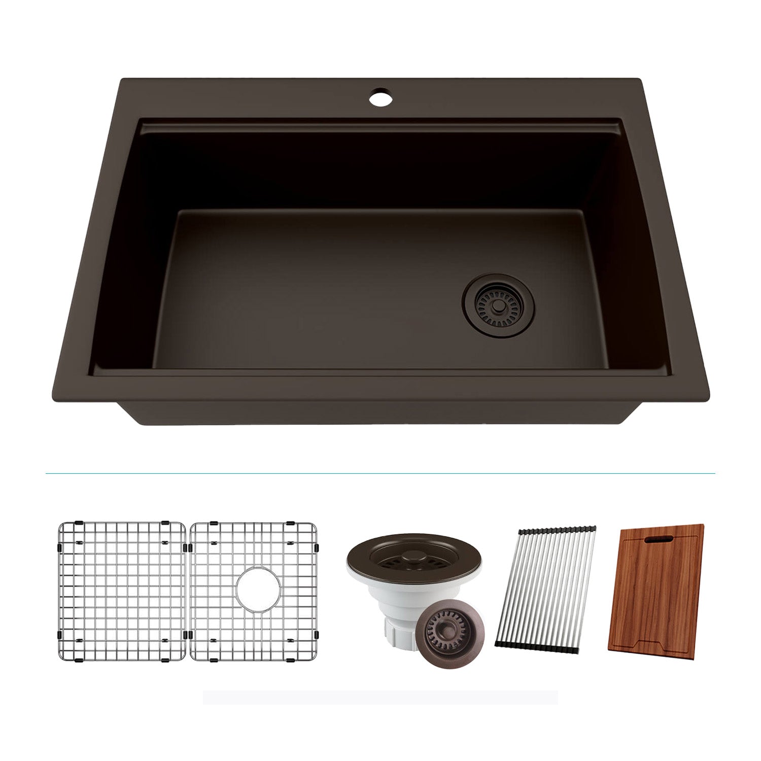 33-Inch Platinum Quartz Composite Drop-in Undermount Single Bowl Workstation Mocha Kitchen Sink includes Accessories LP-750TM-M