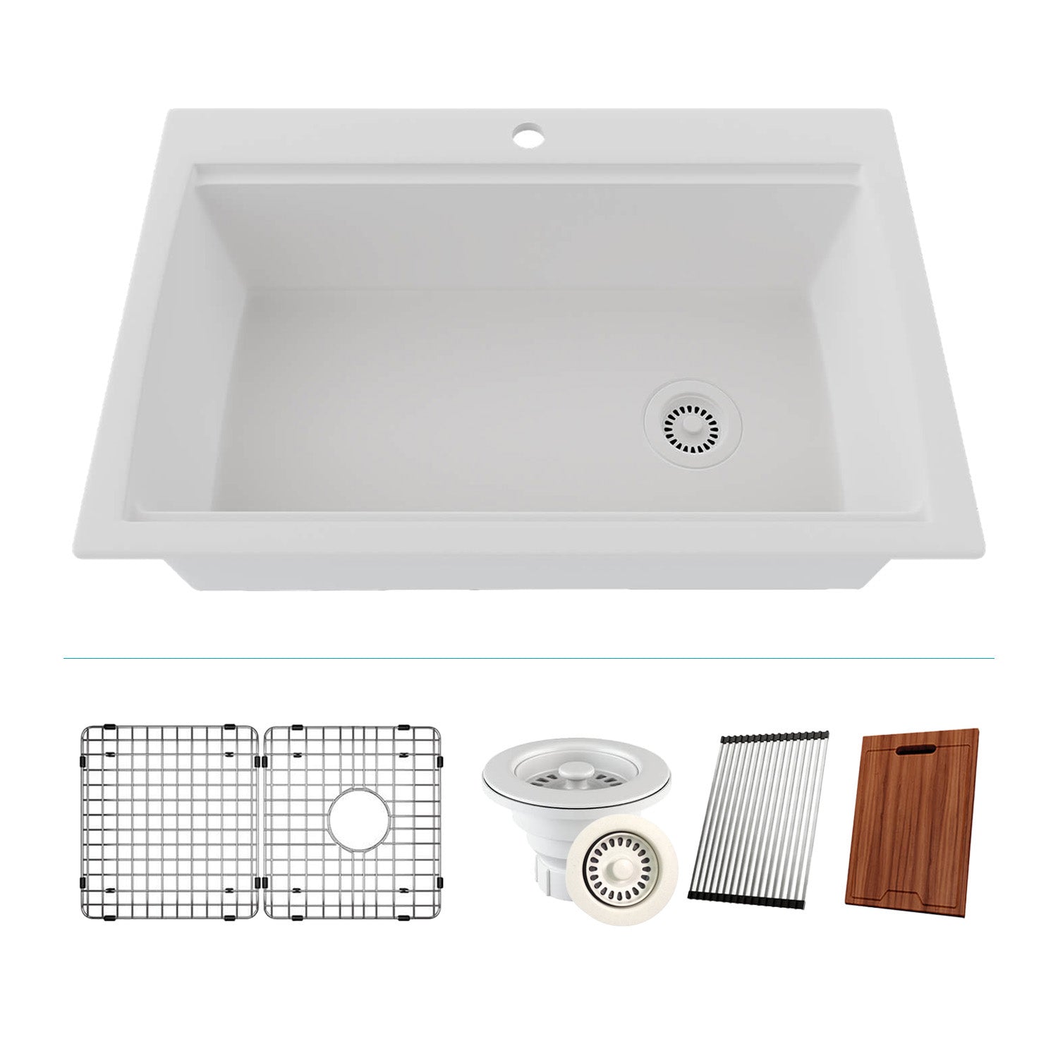 33-Inch Platinum Quartz Composite Drop-in Undermount Single Bowl Workstation Galaxy White Kitchen Sink includes Accessories LP-750TM-W