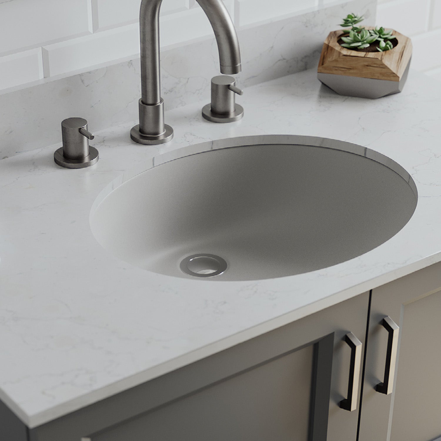 19-Inch Platinum Quartz Composite Drop-in/Undermount Oval Vanity Concrete Bathroom Sink  LP-V210-C