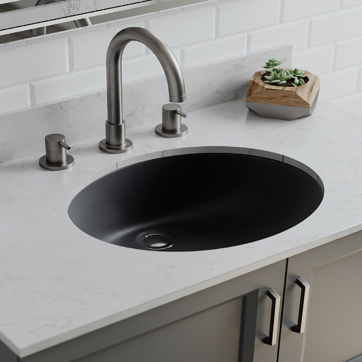 19-Inch Platinum Quartz Composite Drop-in/Undermount Oval Vanity Black Bathroom Sink LP-V210-K