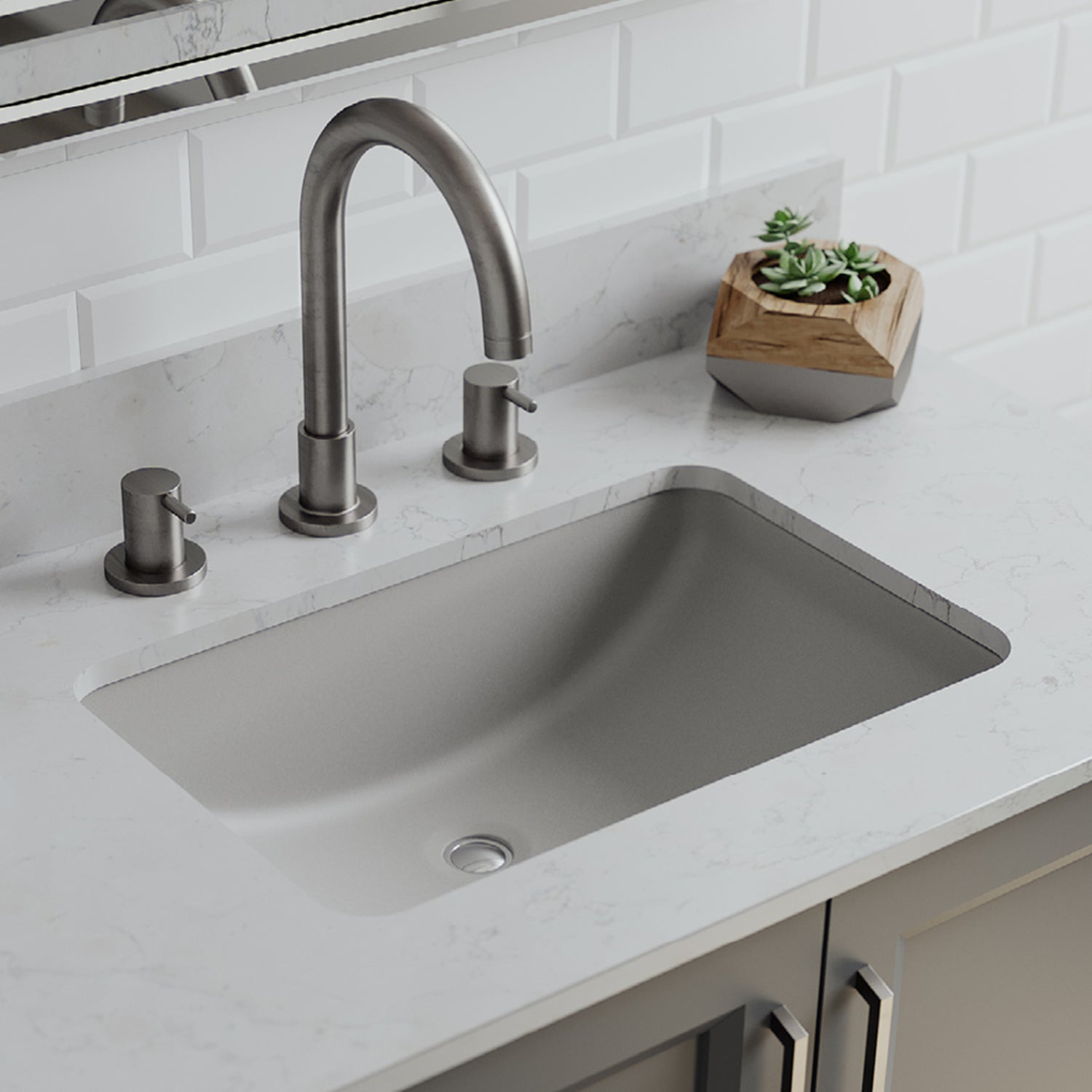 21-Inch Platinum Quartz Composite Drop-in/Undermount Rectangle Vanity Concrete Bathroom Sink LP-V214-C