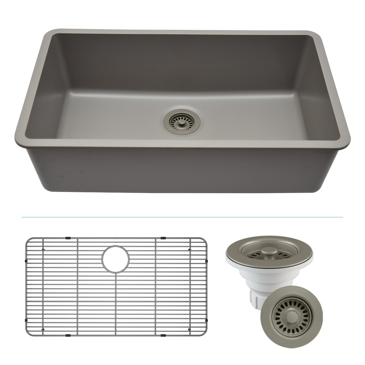 32-Inch Platinum Quartz Composite Drop-in Undermount Single Bowl Concrete Kitchen Sink includes Accessories LP-1000-C