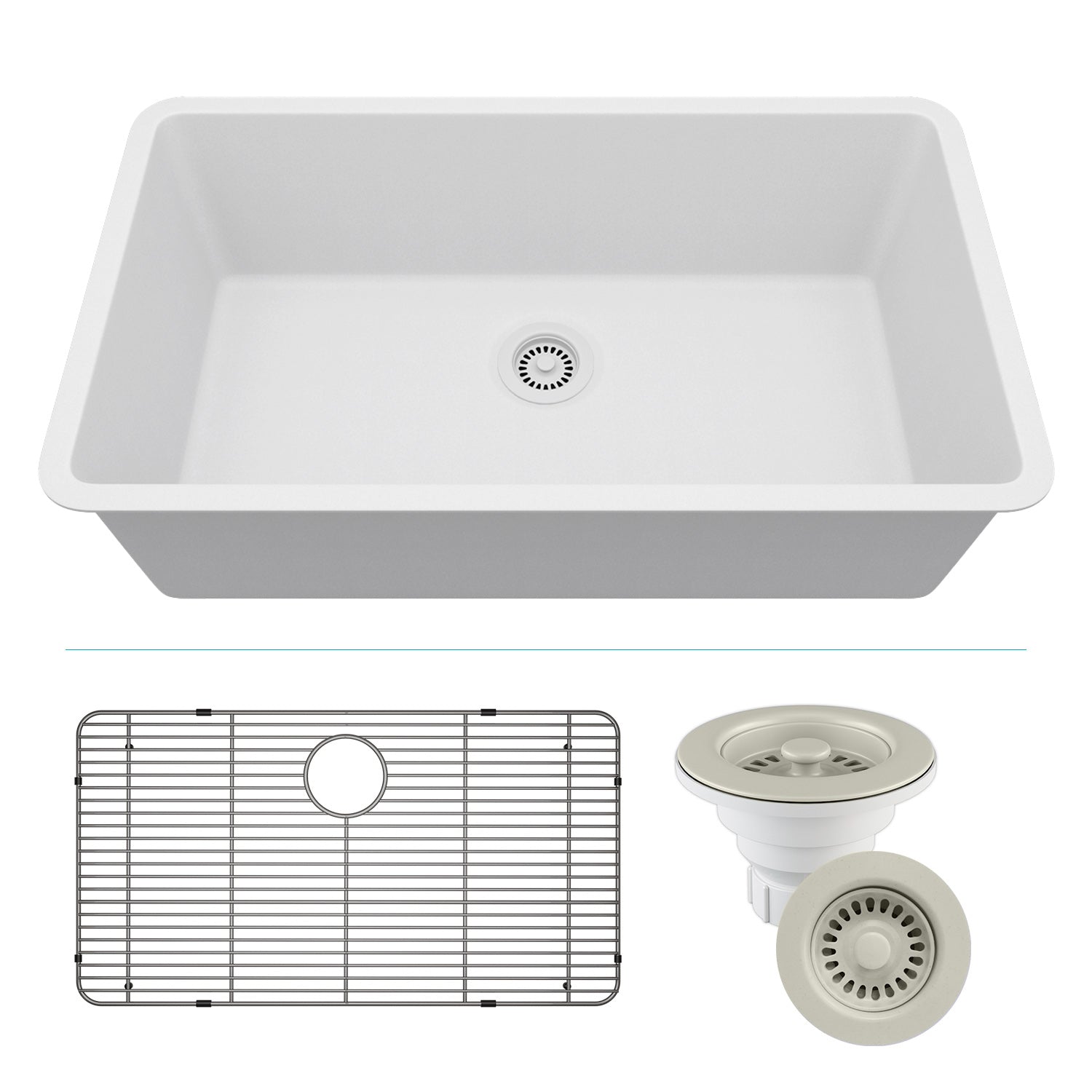 32-Inch Platinum Quartz Composite Drop-in Undermount Single Bowl Galaxy White Kitchen Sink includes Accessories LP-1000-W