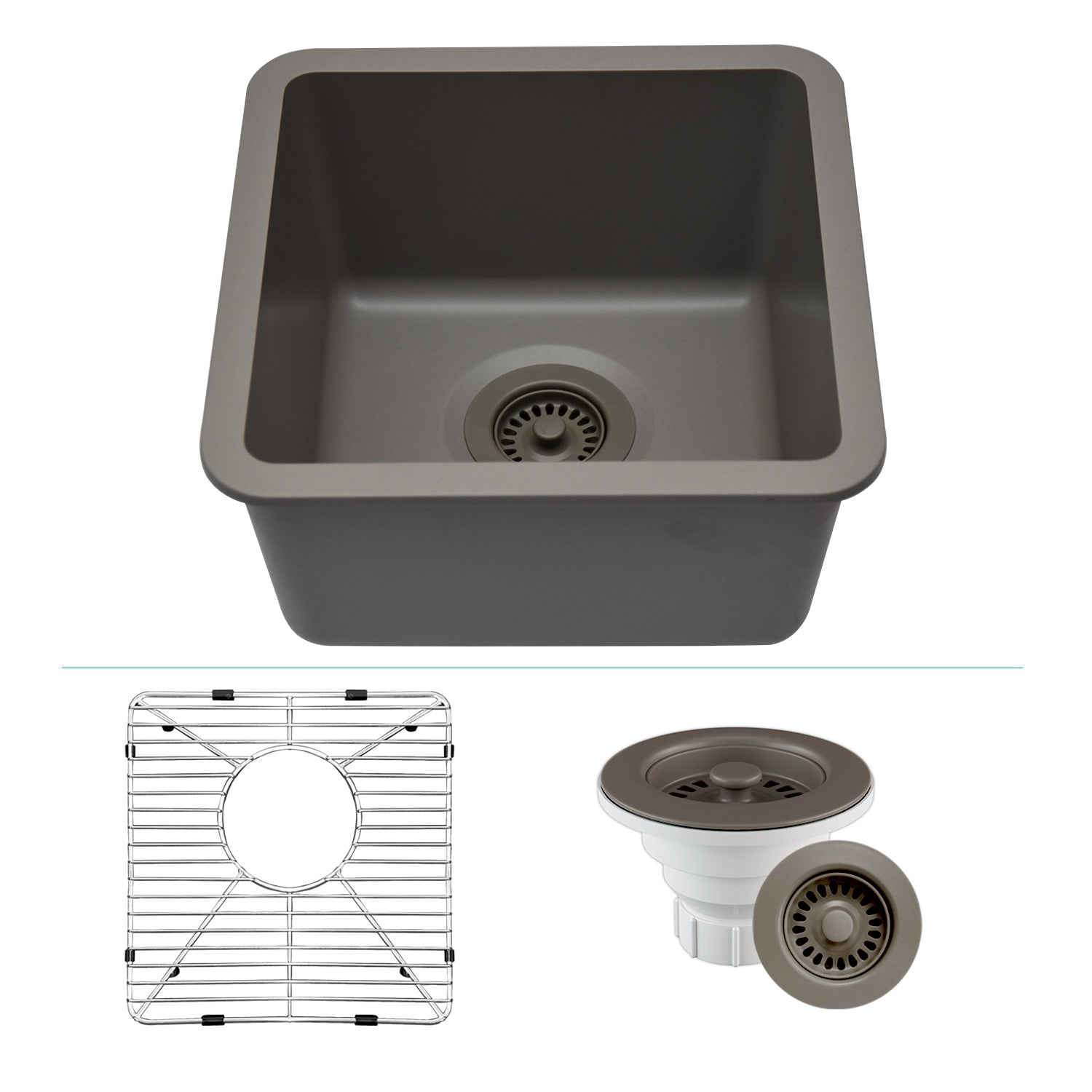 15-Inch Platinum Quartz Composite Drop-in Undermount Single Bowl Concrete Kitchen/Bar Sink includes Accessories LP-1515-C