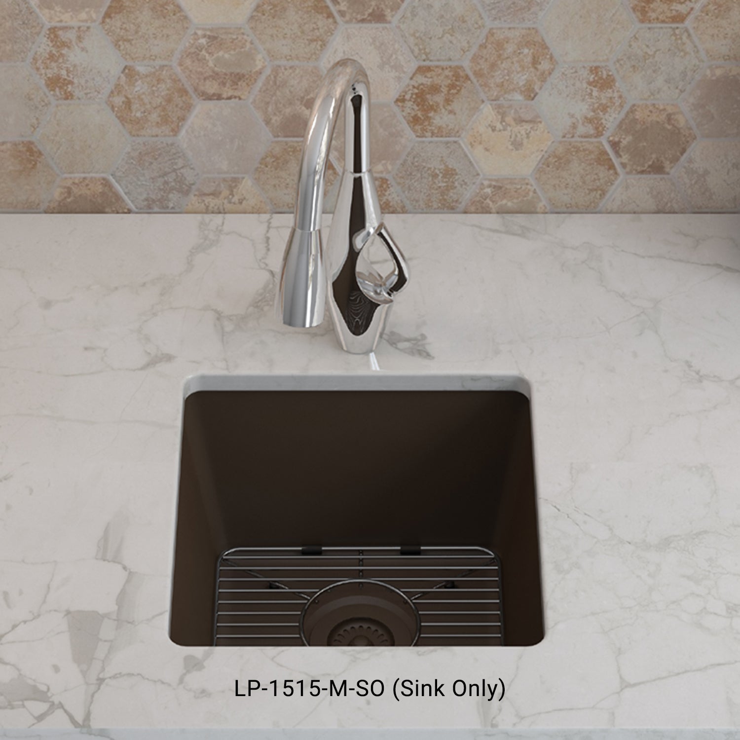 15-Inch Platinum Quartz Composite Drop-In Undermount Single Bowl Mocha Kitchen/Bar Sink LP-1515-M-SO