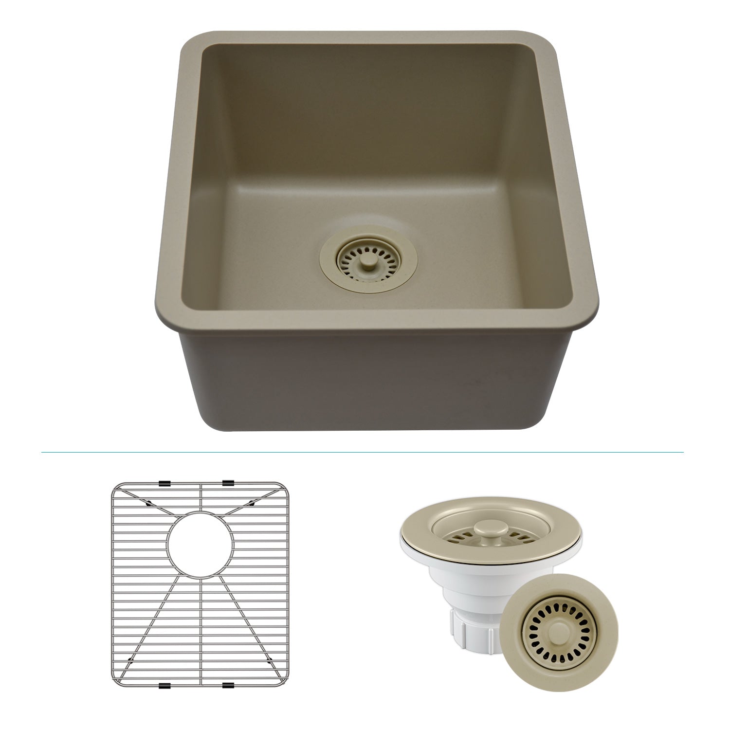 16-Inch Platinum Quartz Composite Drop-in Undermount Single Bowl Beige Kitchen Sink includes Accessories LP-1618-B