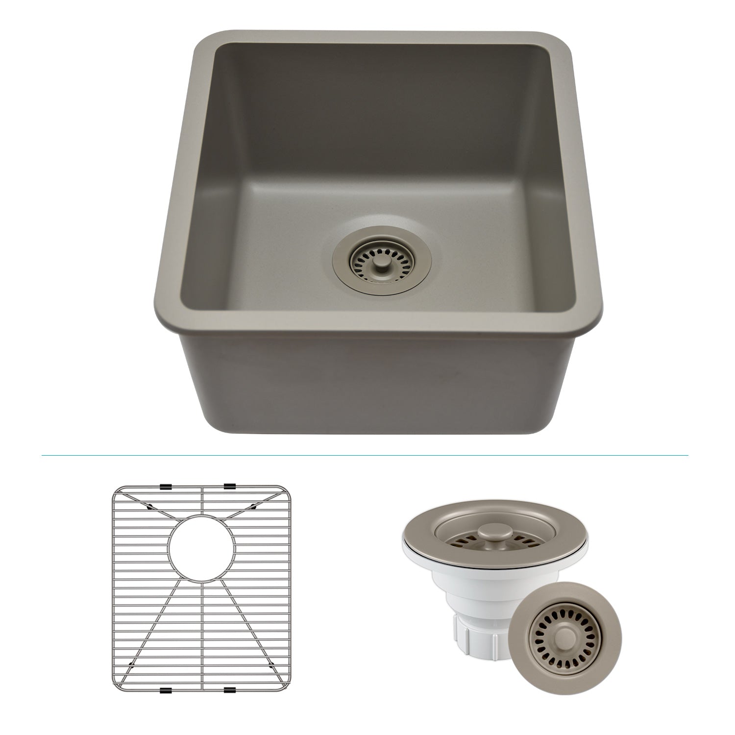 16-Inch Platinum Quartz Composite Drop-in Undermount Single Bowl Concrete Kitchen Sink includes Accessories LP-1618-C