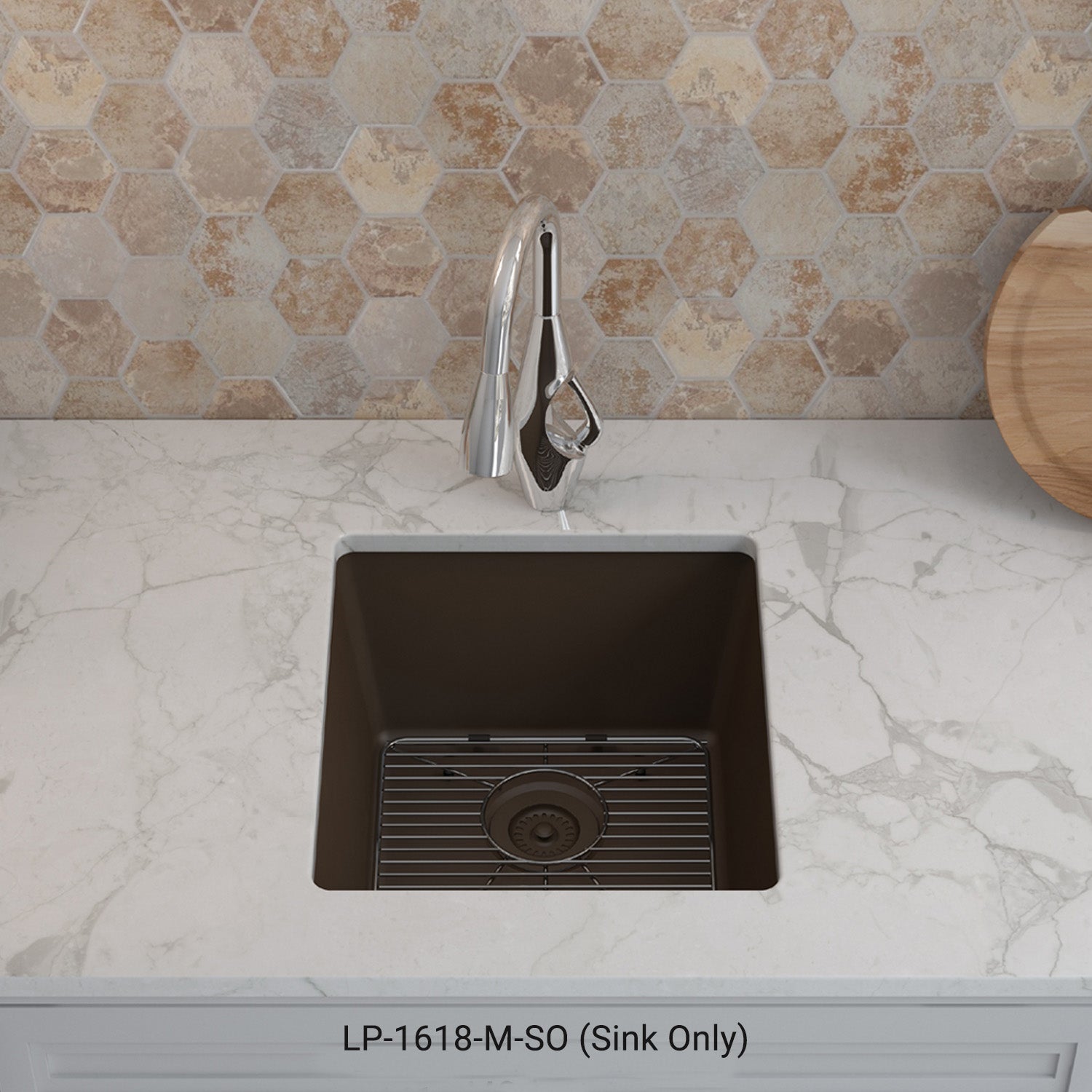 16-Inch Lexicon Platinum Quartz Composite Drop-in Undermount Single Bowl Mocha Kitchen Sink LP-1618-M-SO