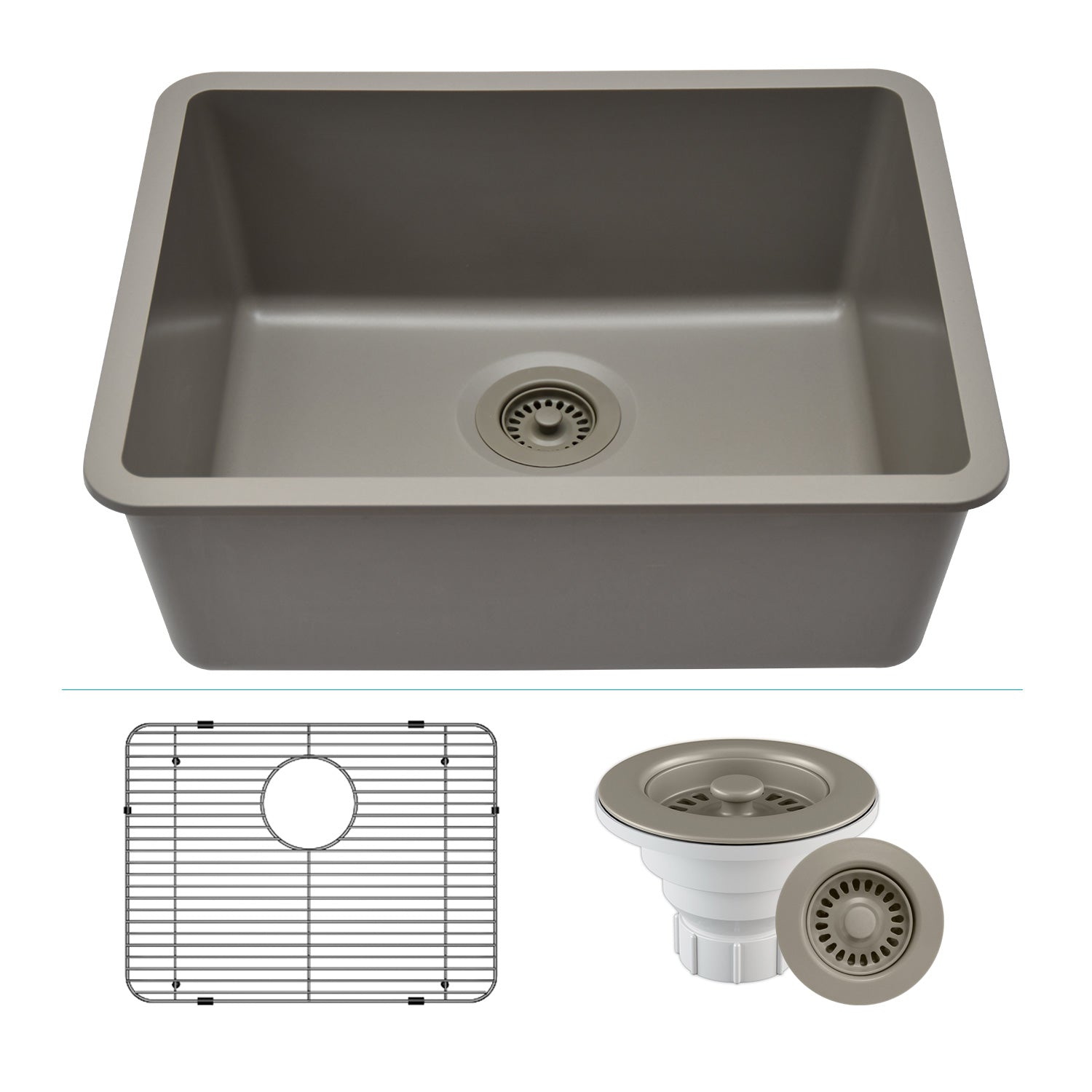 23-Inch Platinum Quartz Composite Drop-in Undermount Single Bowl Concrete Kitchen Sink includes Accessories LP-2318-C