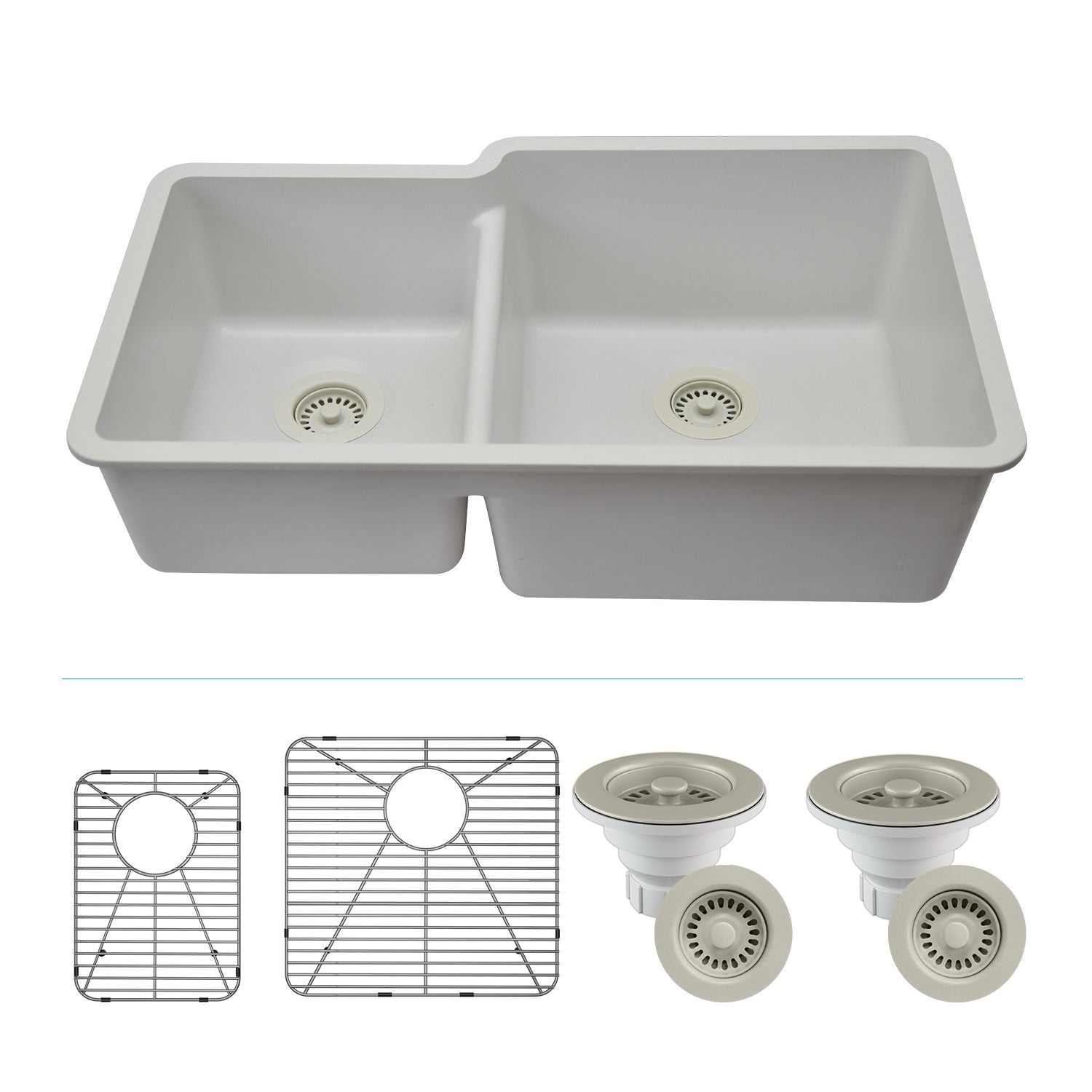 32-Inch Platinum Quartz Composite Drop-in Undermount 40/60 Double Bowl White Kitchen Sink includes Accessories LP-4060-W