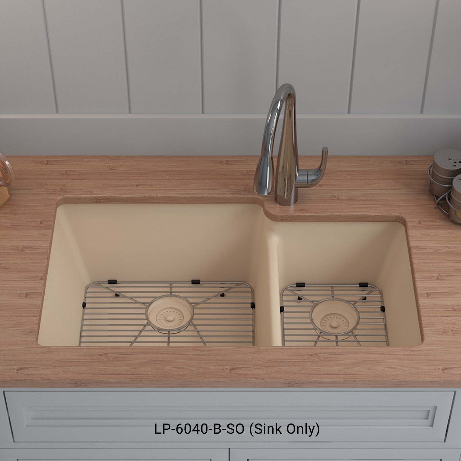 32-Inch Lexicon Platinum Quartz Composite Drop-in Undermount 60/40 Double Bowl Beige Kitchen Sink LP-6040-B-SO