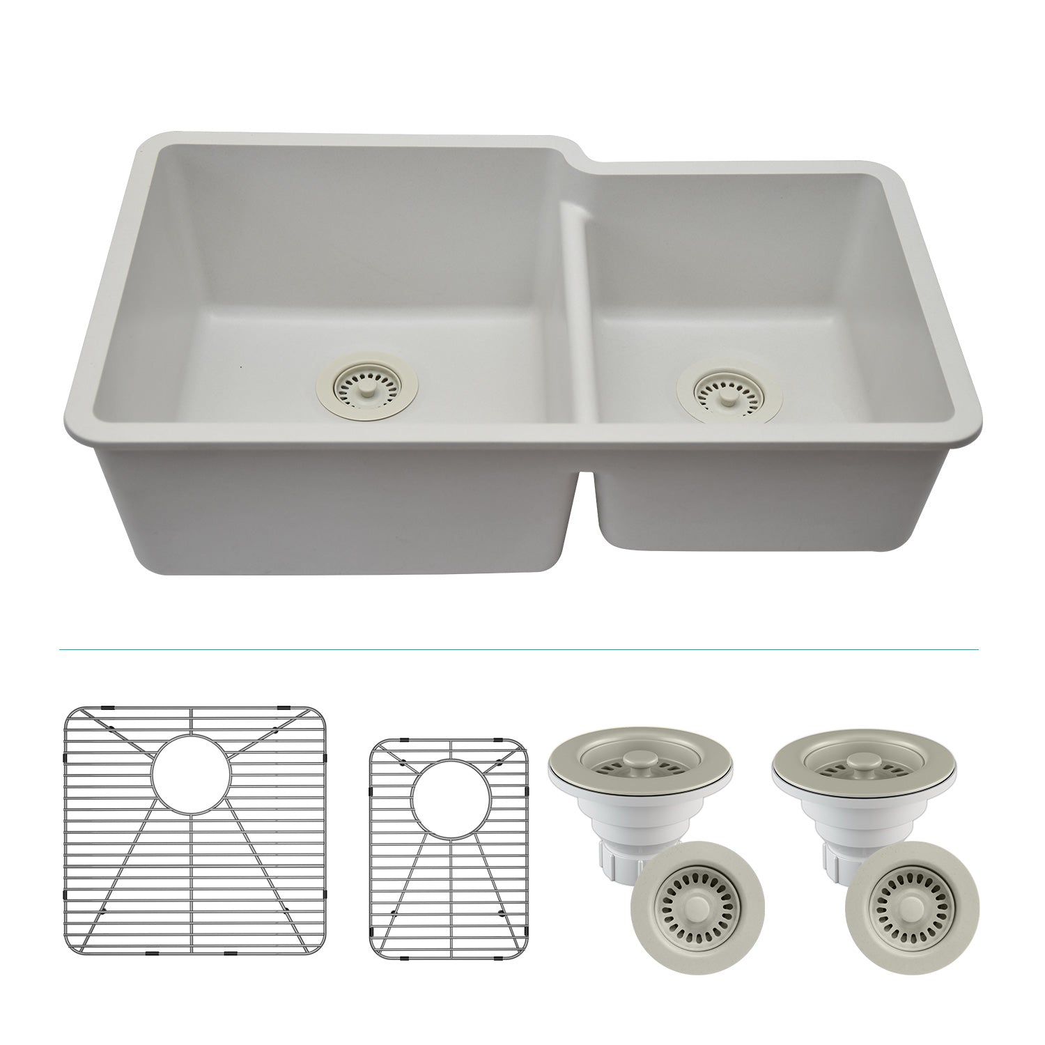 32-Inch Platinum Quartz Composite Drop-in Undermount 60/40 Double Bowl White Kitchen Sink includes Accessories LP-6040-W