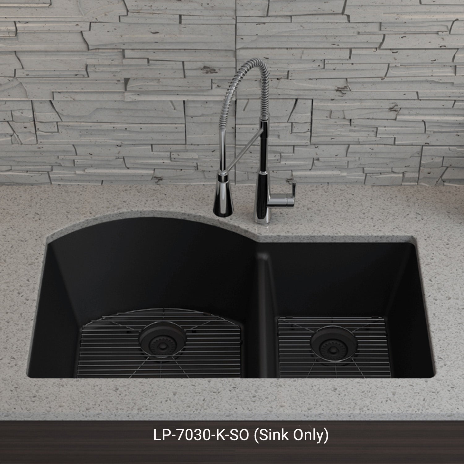 32-Inch Lexicon Platinum Quartz Composite Drop-in Undermount 70/30 Double Bowl Black Kitchen Sink LP-7030-K-SO