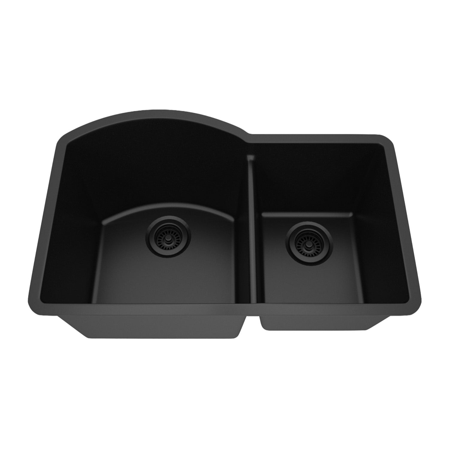 32-Inch Lexicon Platinum Quartz Composite Drop-in Undermount 70/30 Double Bowl Black Kitchen Sink LP-7030-K-SO