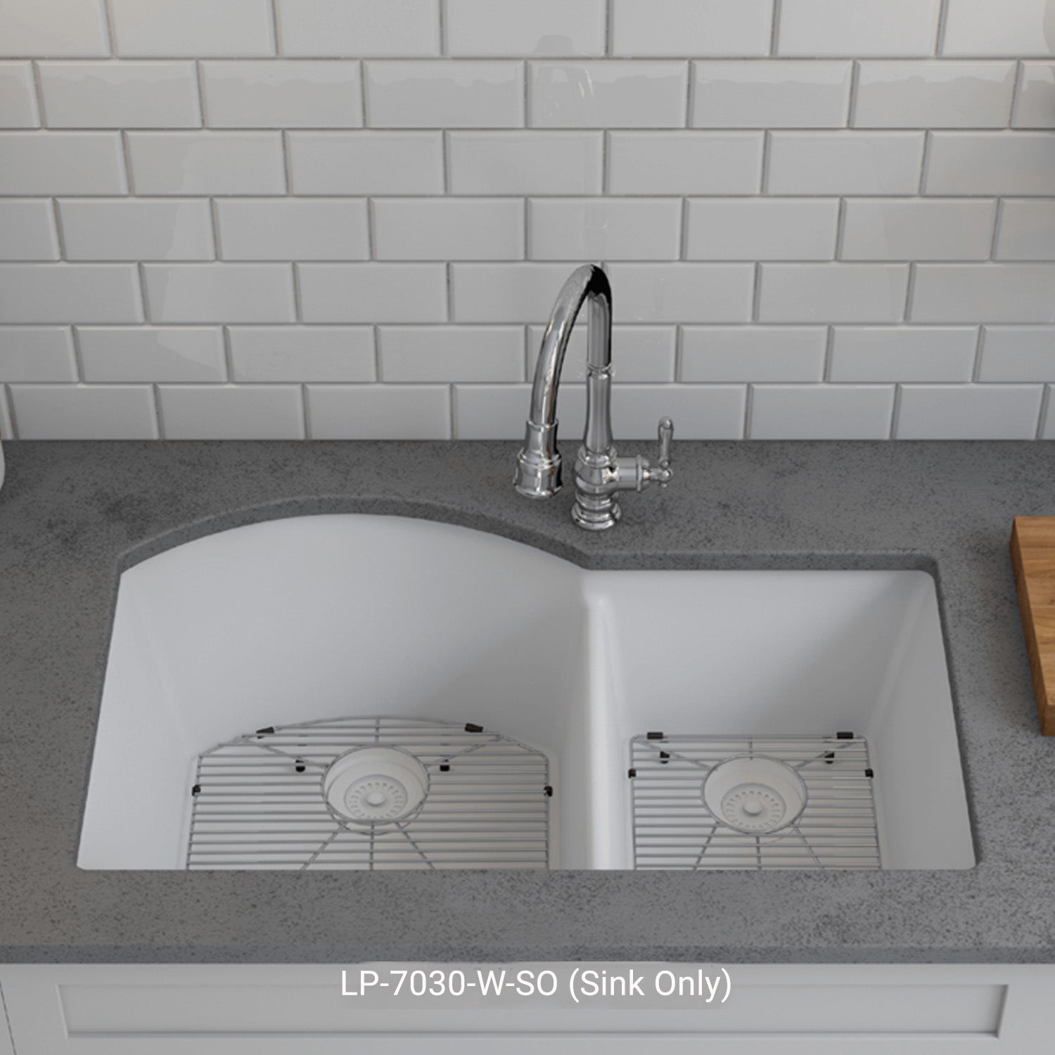 32-Inch Lexicon Platinum Quartz Composite Drop-in Undermount 70/30 Double Bowl White Kitchen Sink LP-7030-W-SO