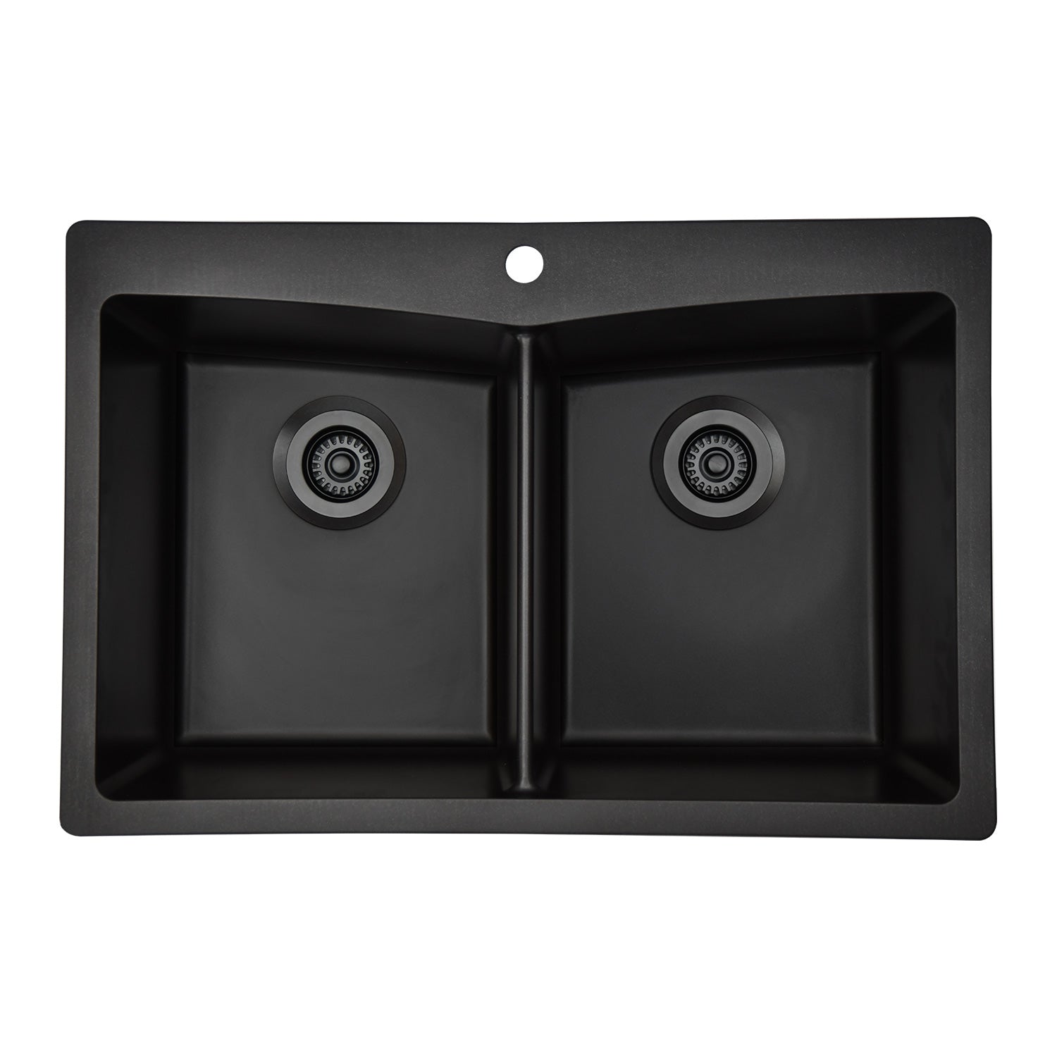 33-Inch Platinum Quartz Composite Drop-in Undermount 50/50 Double Bowl Metallic Black Kitchen Sink with Rear Drain Style includes Accessories Steel Grids,  Drain Strainer, and Flange LP-800TM-K