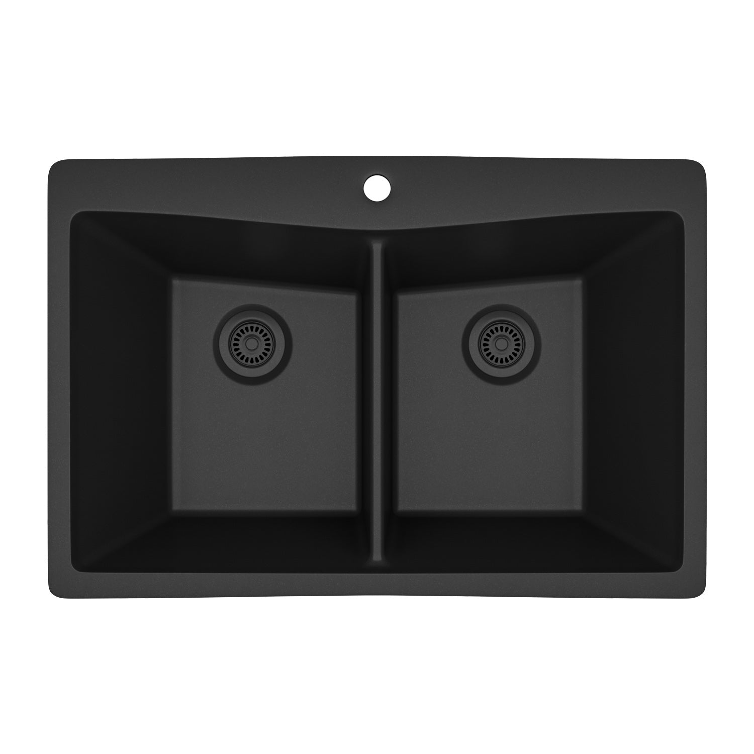 33-Inch Platinum Quartz Composite Drop-in Undermount 50/50 Double Bowl Galaxy Black Kitchen Sink with Rear Drain Style includes Accessories Steel Grids,  Drain Strainer, and Flange LP-800TM-K